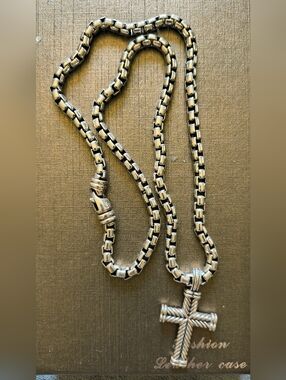 David Yurman Silver Rope Cross Pendant Necklace 22 Inch Long